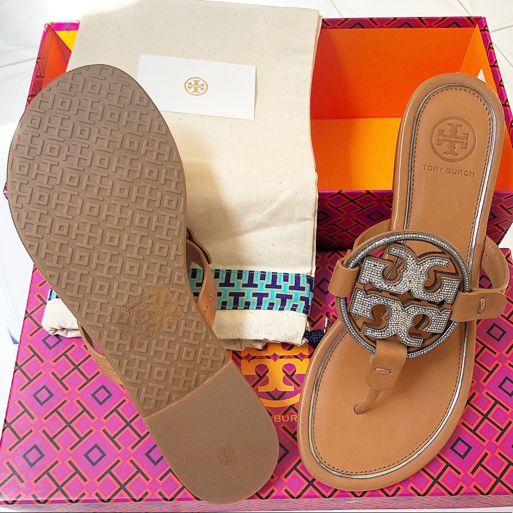 Authentic Tory Burch Miller Crystal Tan Sanders